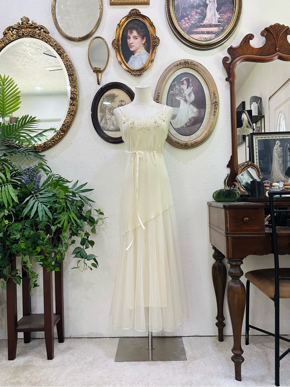 R&M Richards Ivory Two-Piece Chiffon Wedding Dress with Beaded Jacket - Picture 7 of 14